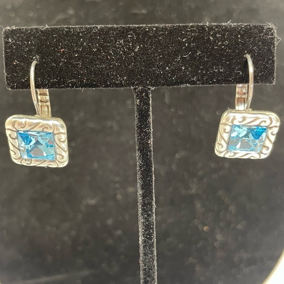 Jewelry - Silver Tone Square and Blue Stone  Earrings
